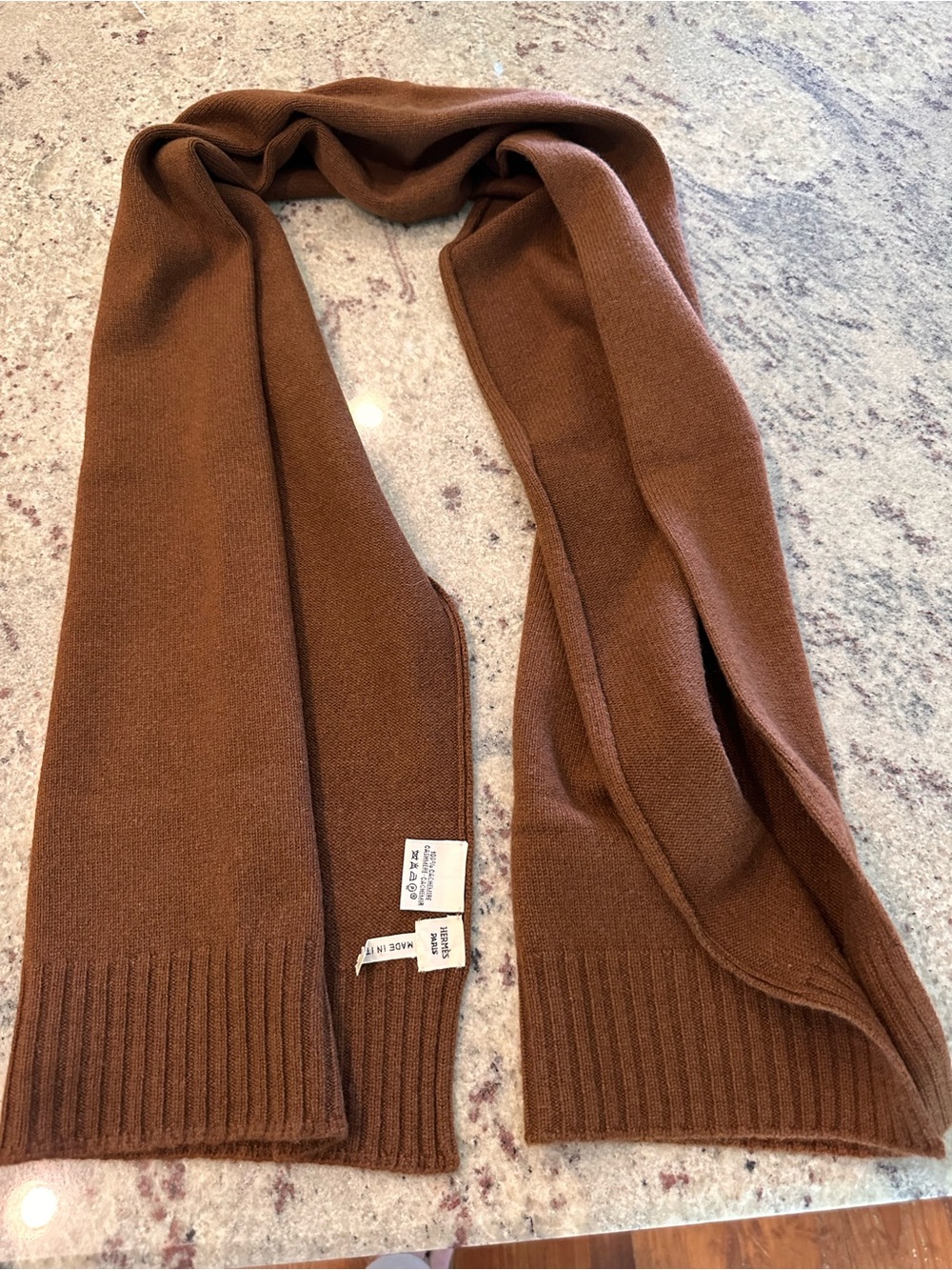 Hermès Paris 100% Cashmere Knit Scarf Brown Made in Italy NWOT Luxury - Picture 2 of 13